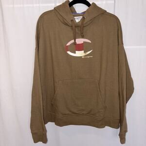 Champion Mocha Brown Hoodie Sweatshirt Big Logo Women’s X-Large EUC